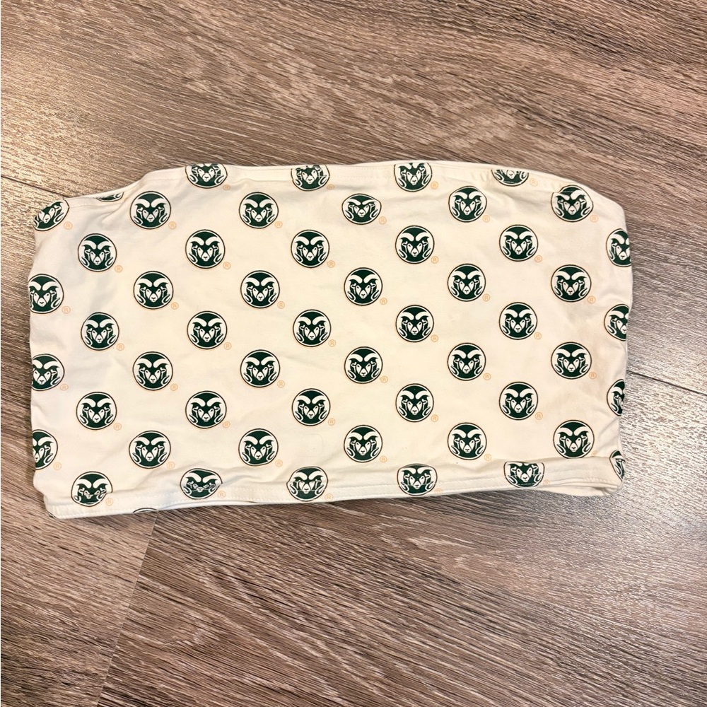 White Tube Top with Green Ram Print